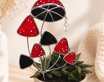 Gothic Stained Glass Decor with Mushrooms: Whimsigoth Indoor Plant Gift