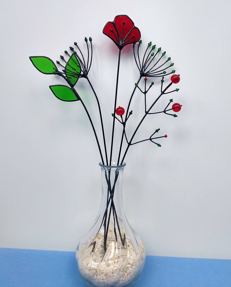 Stained Glass Flower Bouquet Flowers on Stem Wild Flowers Etsy