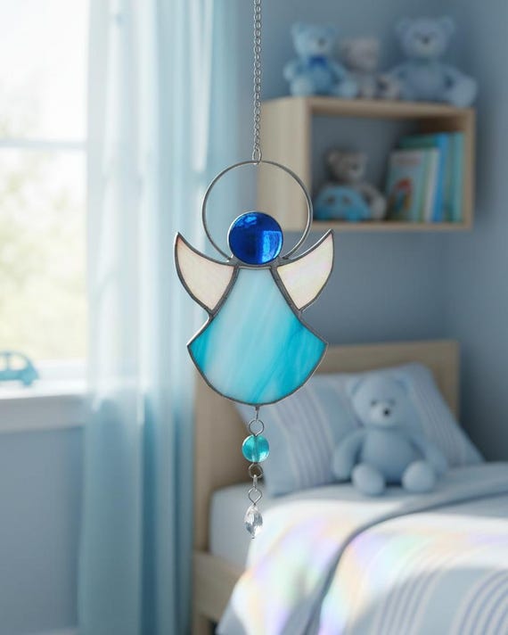 Handmade Stained Glass Pink Angel Ornament - Window Hanging Sun Catcher Home Decor Gift