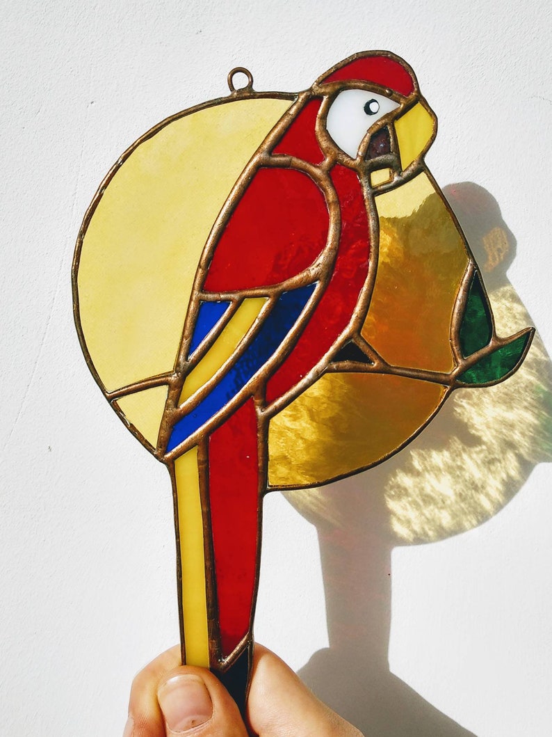 Parrot stained glass suncatcher Bird stained glass window hangings image 6
