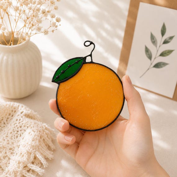 Stained Glass Orange Suncatcher, Citrus Lover Gift, Italian Kitchen Decor, Fruit Window Hanging, Housewarming Gift, Handmade Orange Decor