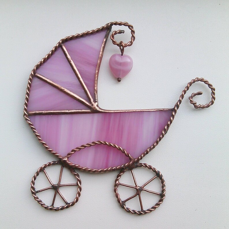 Baby carriage Suncatcher on holiday baby shower Stained glass hanging decor Gift for a future mother Carriage for boy or girl