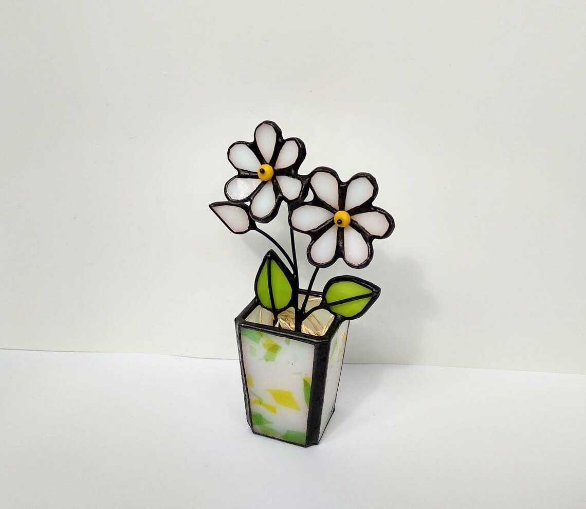 Daisy Bouquet Flower Stained Glass Daisy Gifts Daisy Table Etsy