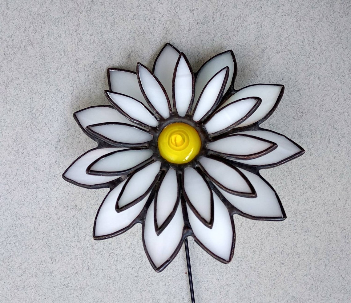 Stained glass flower with stem Stained glass plant art Daisy Etsy