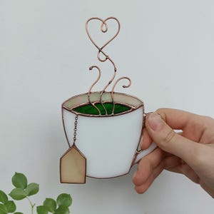 Stained Glass Tea Cup – Unique Handmade Gift for Tea Lovers Window and wall decor Suncatcher for kitchen