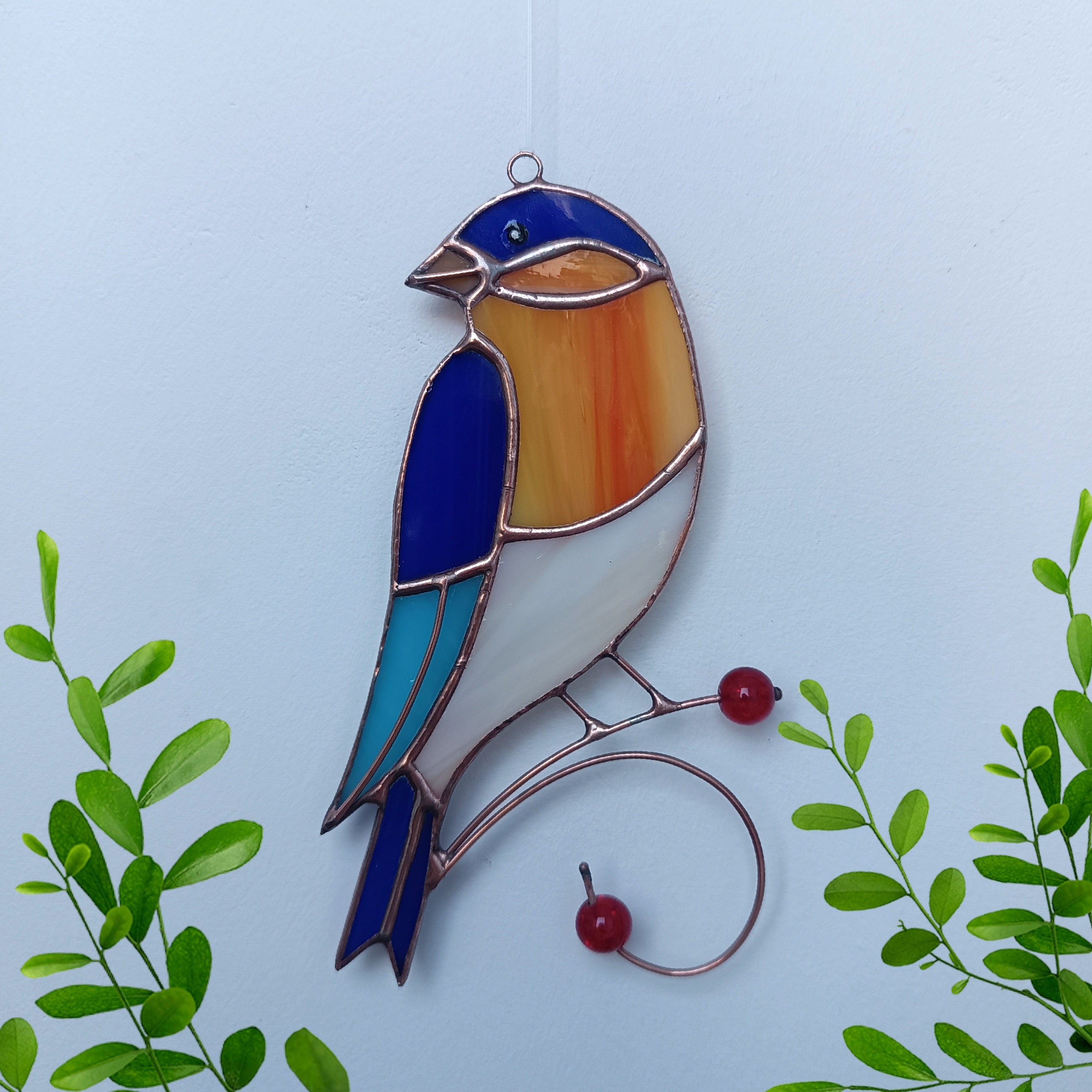 Stained Glass Birds Window Hanging - 7.9" Handcrafted Suncatcher For Home & Garden Decor