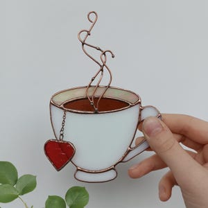 Stained glass coffee cup suncatcher -  Handmade Window hanging - Coffee Bar Decor