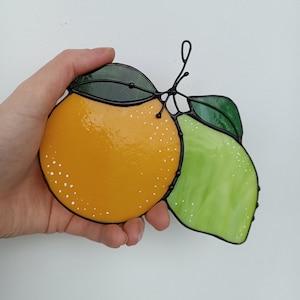 Fruits Orange and lime Stained glass window hanging small Sun catcher Window decor Mothers day gifts Lime green decor Wall hangings