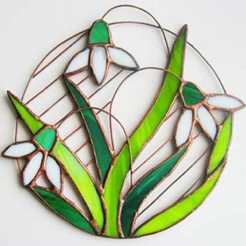 Stained Glass Snowdrops Suncatcher Flowers Ornament Window Etsy