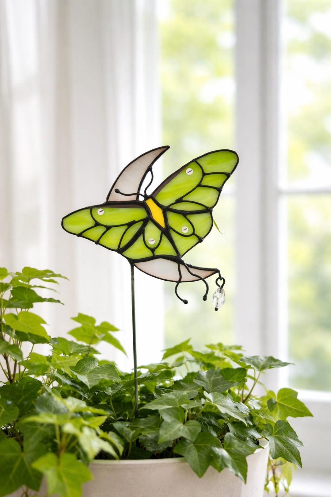 Stained Glass Luna Moth Plant Stake, Cottagecore Decor, Nature Lover ...