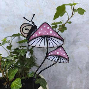 Mushroom Plant Stake – Stained Glass Garden Art – Fits Rustic to Modern Interiors – Lovely Gift for Her, Him, or Home
