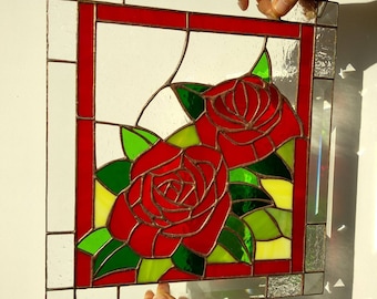 Stained glass rose window Stained glass panel  Flowers stained glass Window hanging Beveled glass panel Mothers day gifts