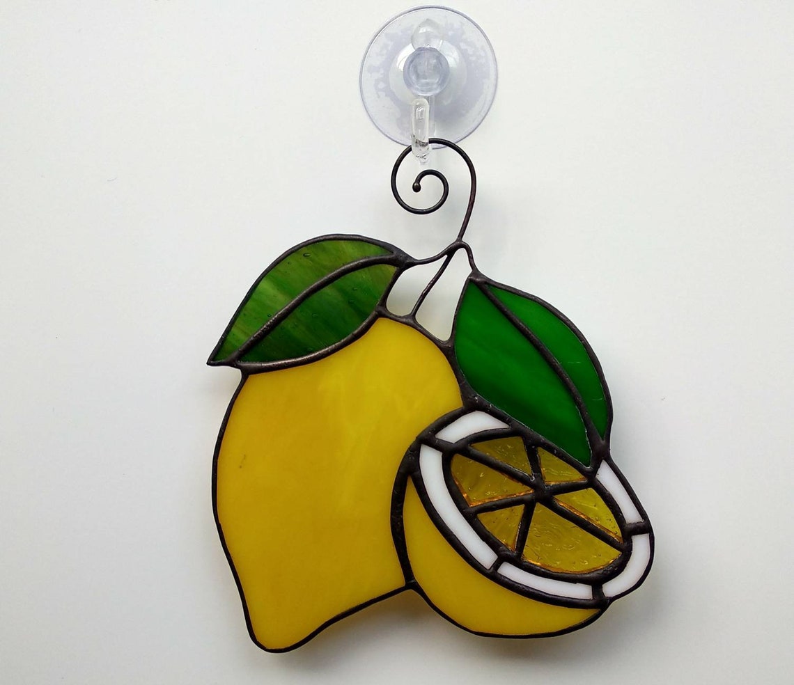 Lemon Stained Glass Lemon Suncatcher Citrus Ornaments Etsy