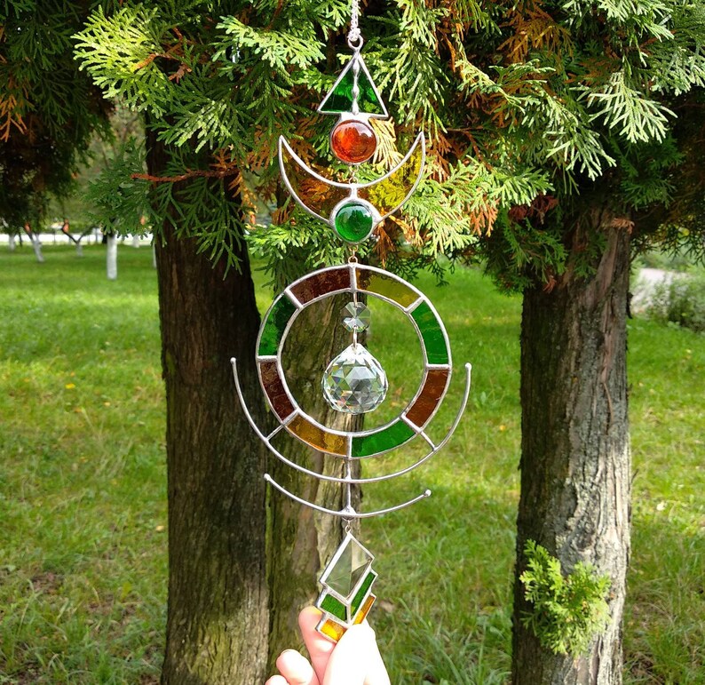 Crystal Suncatcher Mobile Mid Century Modern Geometric Stained Etsy