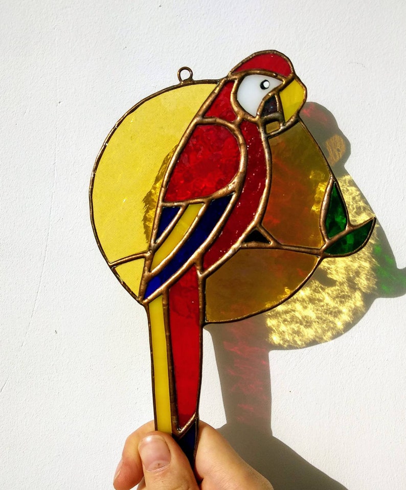 Parrot stained glass suncatcher Bird stained glass window hangings image 8