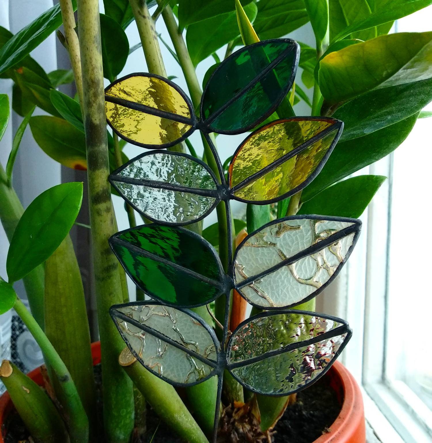 Stained glass plant Green leaves Decoration for vases Tiffany Etsy