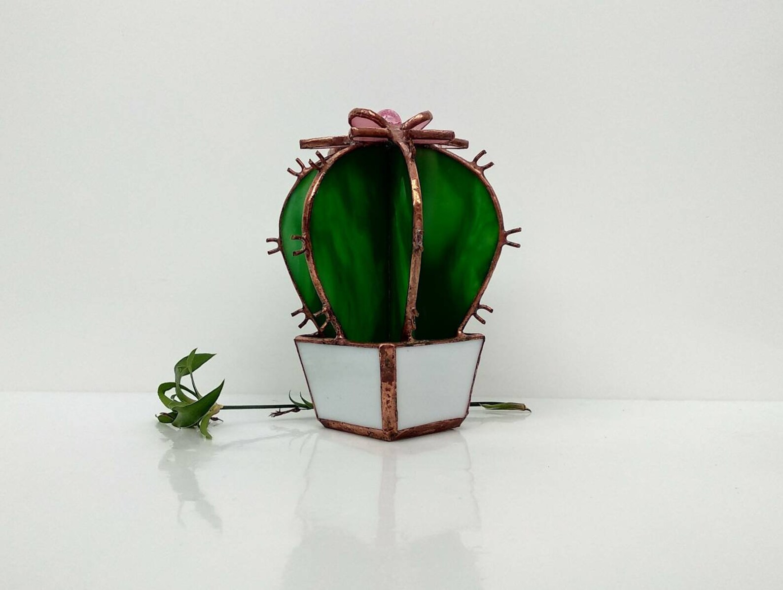 Stained glass decor Cactus in a pot Home decor art glass Plant Etsy