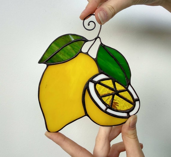 Stained Glass Lemon Suncatcher, Italian Kitchen Decor, Citrus