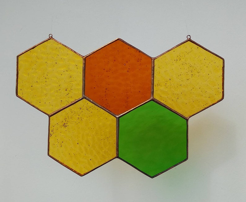 Honeycomb stained glass Suncatcher Window decor Glass art window image 5