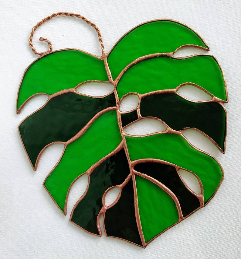 Stained glass leaf Suncatcher monstera Window or wall hanging Etsy
