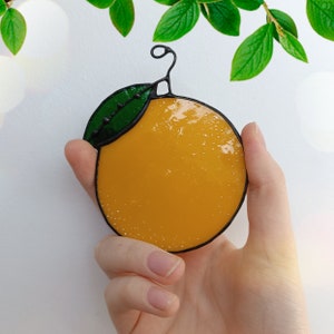 Orange Stained Glass Suncatcher – Handmade Fruit Window Decor for Kitchen