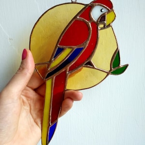 Parrot stained glass suncatcher Bird stained glass window hangings image 2