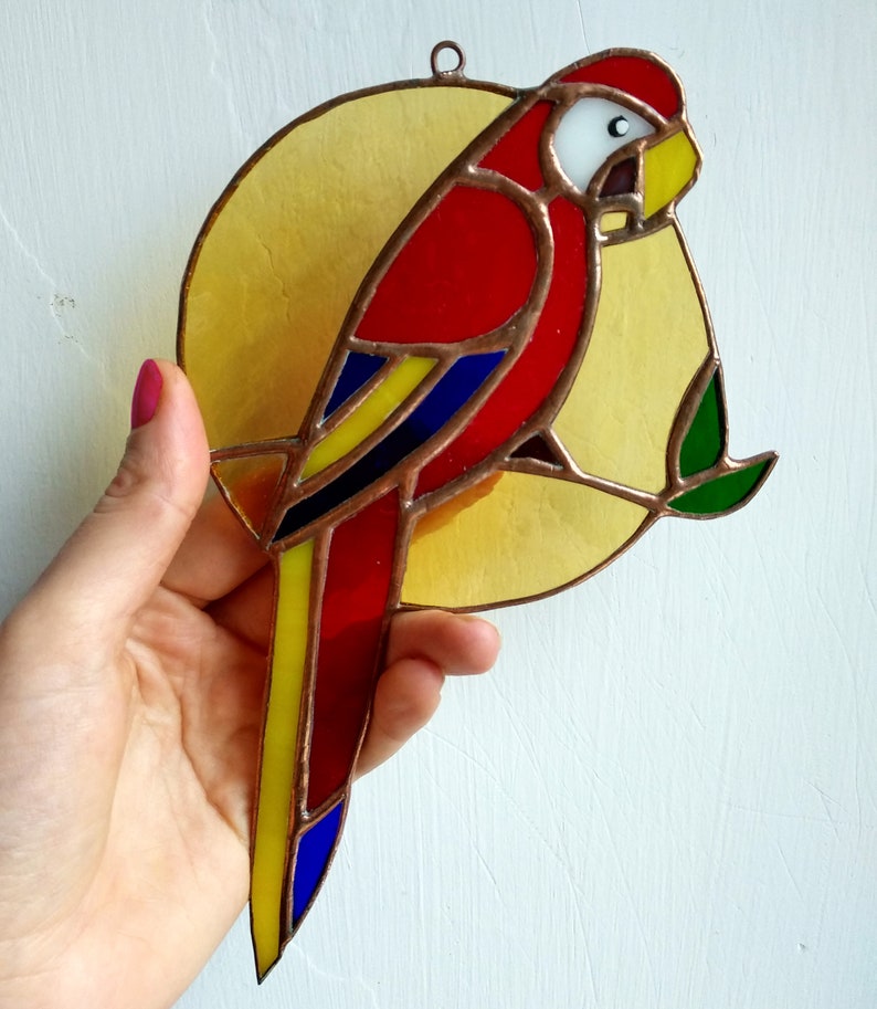 Parrot stained glass suncatcher Bird stained glass window hangings image 2