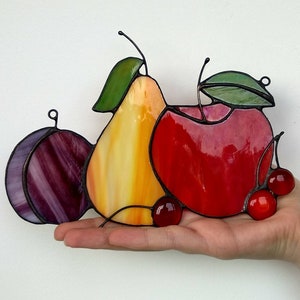 Fruit suncatcher Stained glass fruits - Kitchen decor farmhouse - Unique housewarming gifts Sun catcher for windows Birthday gifts for women