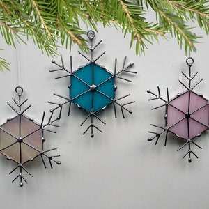 Stained glass snowflakes Christmas gifts for coworkers Sun catcher Glass art for windows Unique Christmas Gifts Tree decor Window hanging