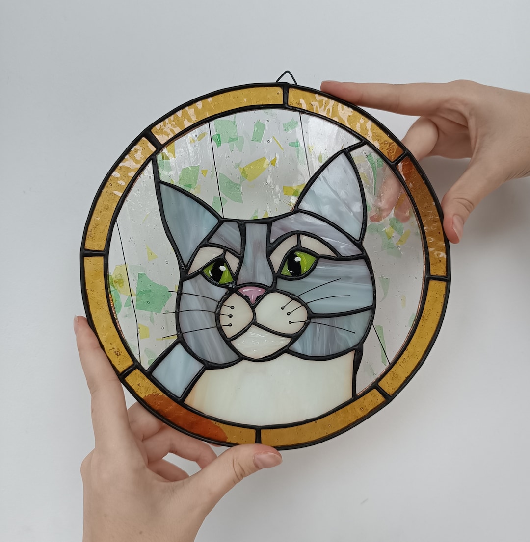Custom Cat Portrait Custom Stained Glass Pet Memorial Window Hanging ...
