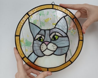 Custom cat portrait Custom stained glass Pet memorial Window hanging Cat portrait from photo Sun catcher Pet loss