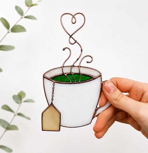 Stained Glass Tea Cup – Unique Handmade Gift for Tea Lovers Window and wall decor Suncatcher for kitchen