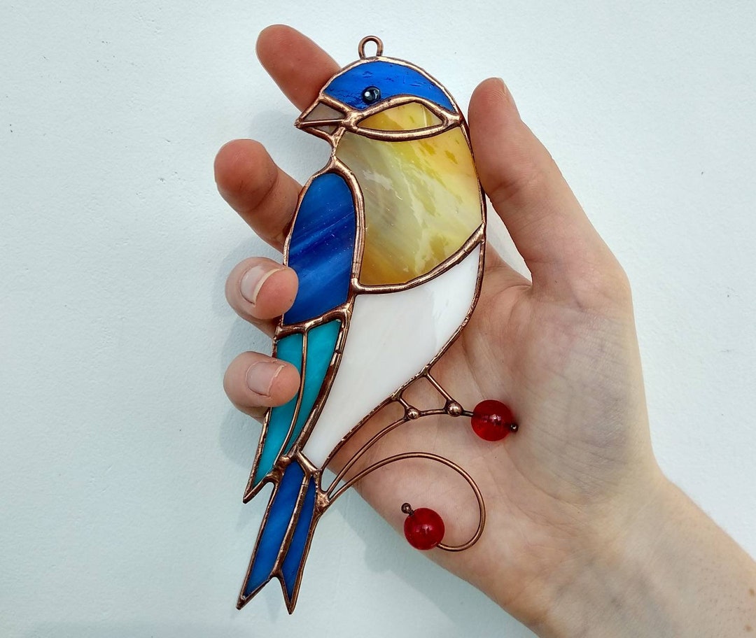 Stained Glass Bluebird Window Hanging Decoration Bird Suncatcher Garden