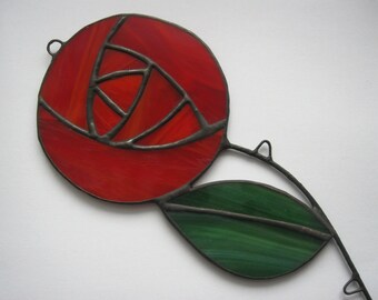 Stained glass rose Suncatcher flower with stem Stained glass flower Gift for mom Stained glass floral