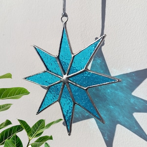 Stained glass christmas decor Snowflake Star Christmas gift for friends Snowflake Suncatcher Gift for mom Indoor Christmas decoration