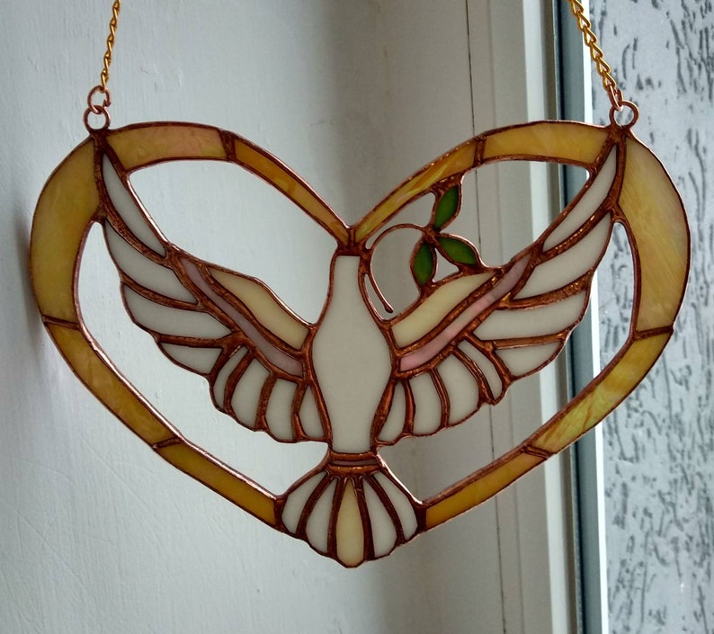 Suncatcher Dove Stained Glass Bird Holy Spirit Dove Etsy