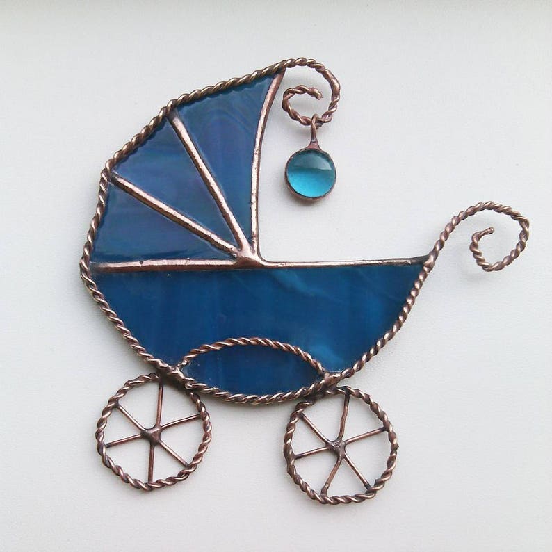 Baby carriage Suncatcher on holiday baby shower Stained glass hanging decor Gift for a future mother Carriage for boy or girl