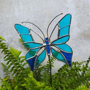 Stained Glass Butterfly Stake for Plants – Garden Gift, Patio or Planter Decoration