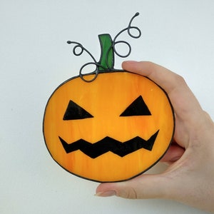 Pumpkin stained glass Pumpkin halloween decor Pumpkin home decor Suncatcher Window glass hanging