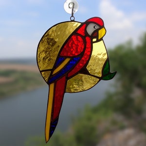 Parrot stained glass suncatcher Bird stained glass window hangings image 1