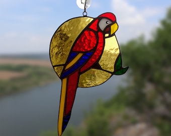 Parrot stained glass suncatcher Bird stained glass window hangings