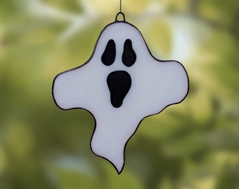 Halloween decor Ghost hallowwen - Spooky season ghost Halloween stained glass Ghost suncatcher Window decor Gift for halloween White ghost