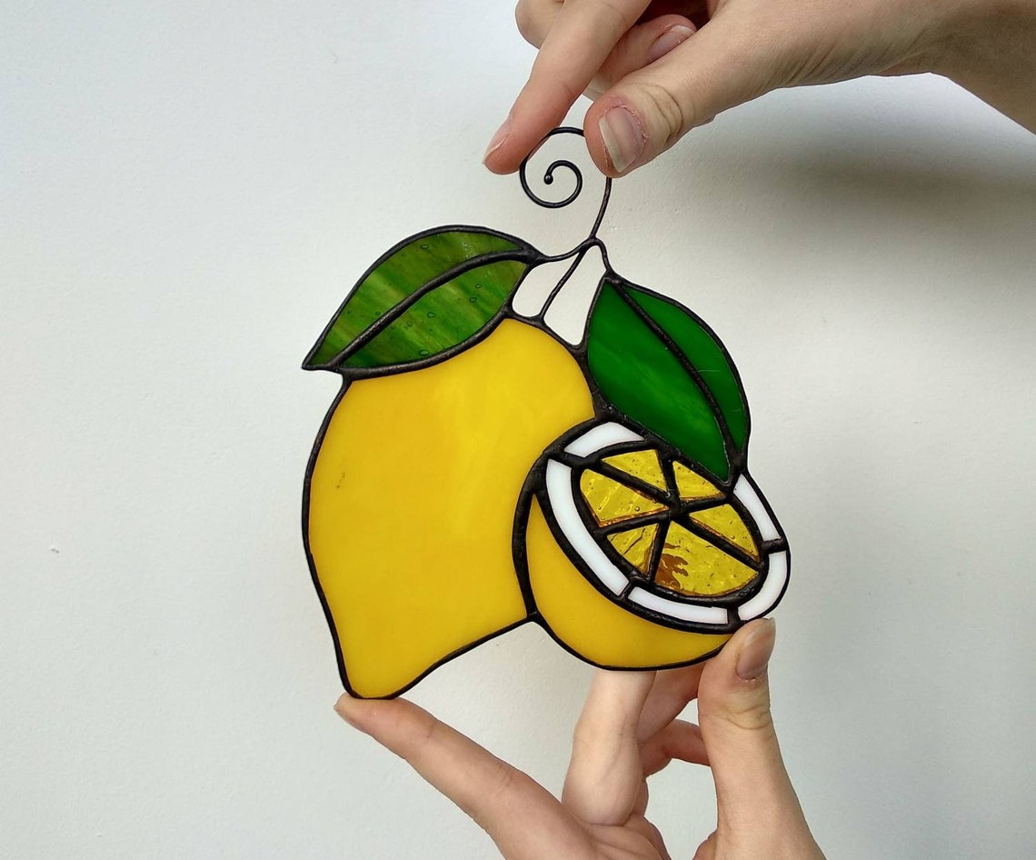 Lemon Stained Glass Lemon Suncatcher Citrus Ornaments Etsy