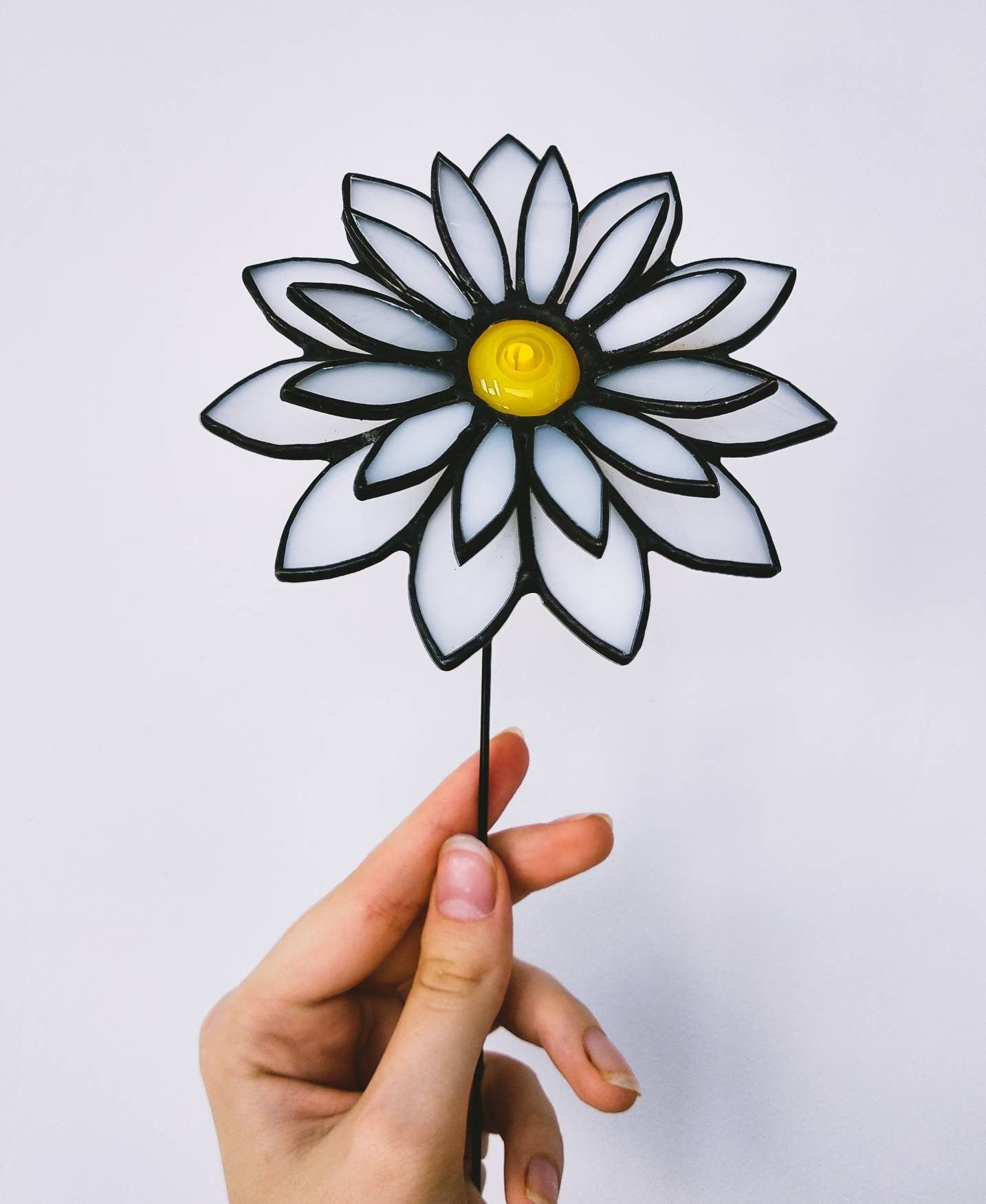 Stained glass flower with stem Stained glass plant art Daisy Etsy