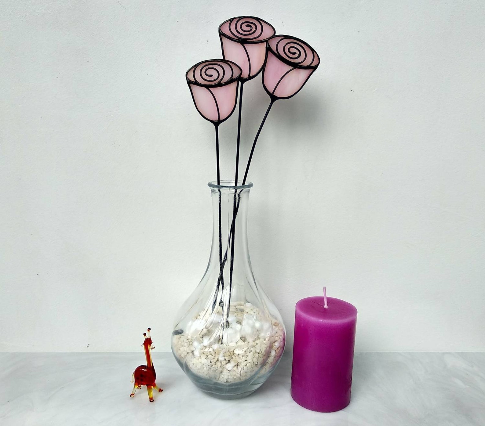 Rose Stained Glass Flower Bouquet Glass Rose Stem Flowers With Etsy