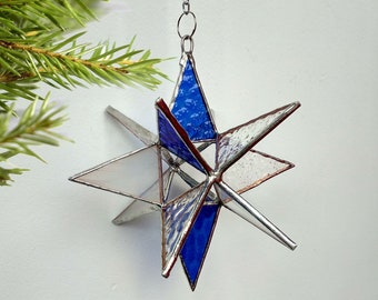 Christmas tree topper star Moravian star stained glass Christmas ornaments Stained glass tree topper Christmas ornament Blue star