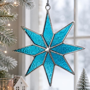 Celestial Star Stained Glass Suncatcher, Christmas Decor for Home