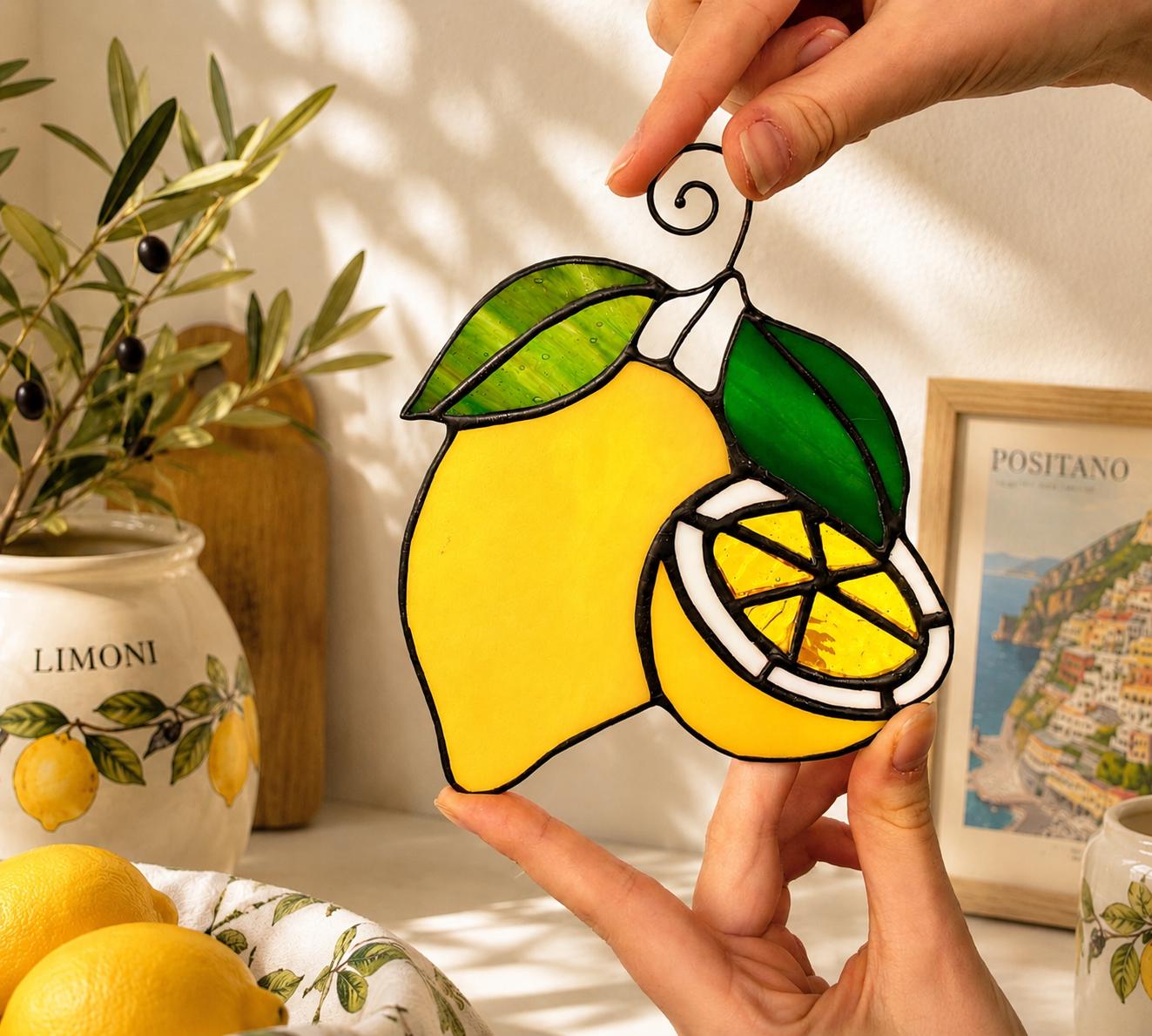 Stained Glass Lemon Suncatcher, Italian Kitchen Decor, Citrus