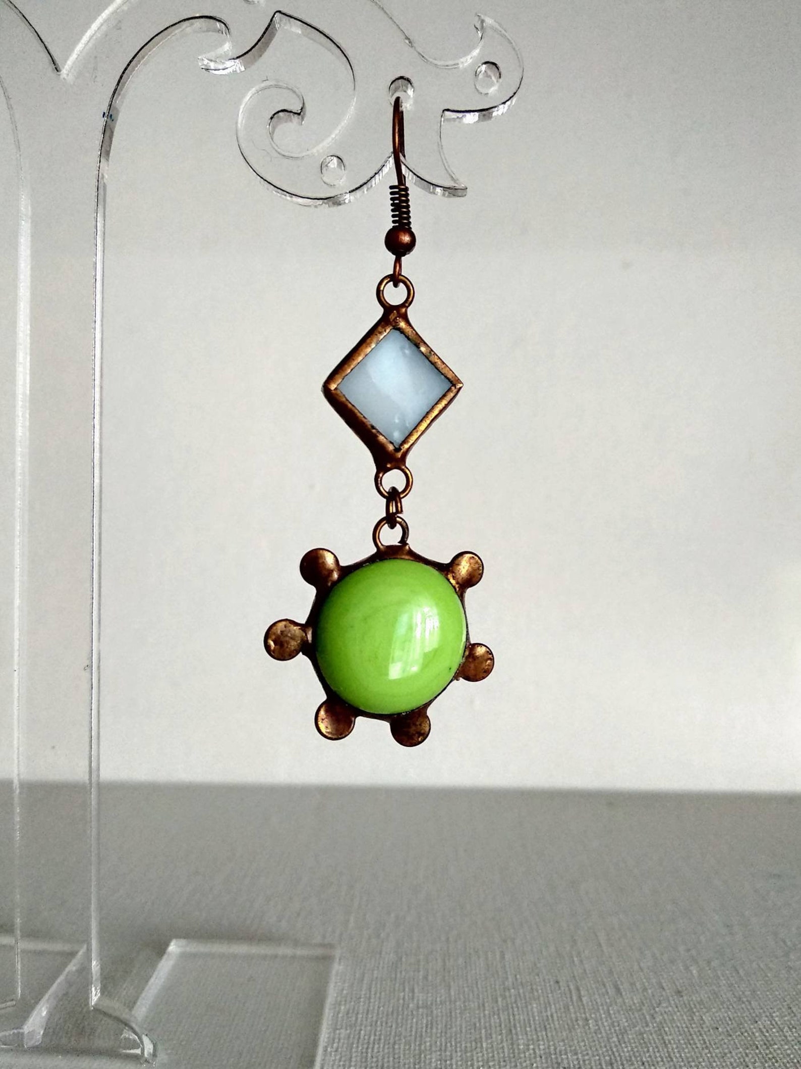 Stained glass earrings Dangle earrings for women Flowers Etsy