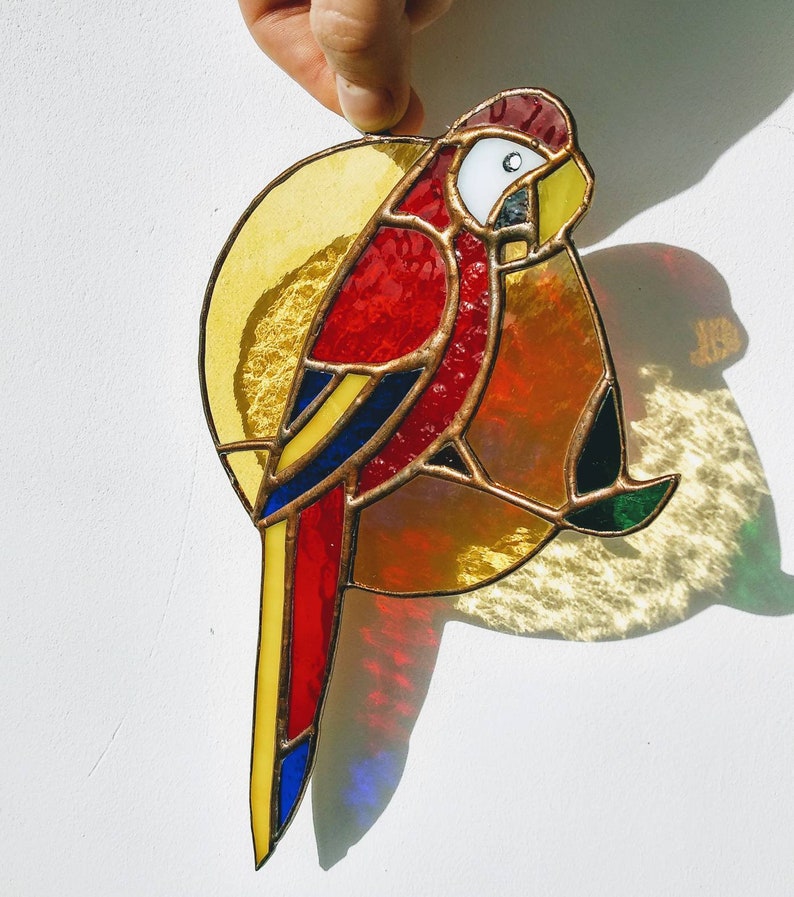 Parrot stained glass suncatcher Bird stained glass window hangings image 7